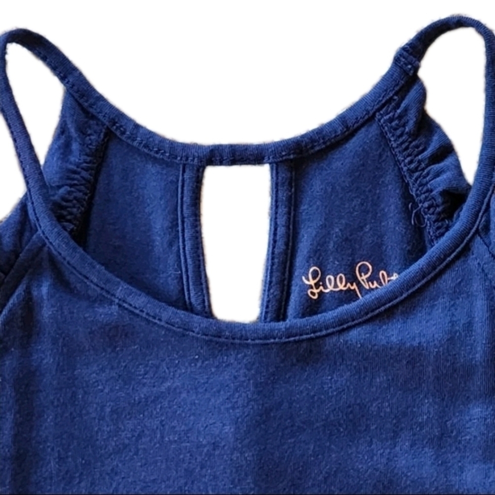 🌺 Lilly Pulitzer Alek Ruffle Halter Tank Top – Navy – Size XS (Generous Fit) - Picture 5 of 8